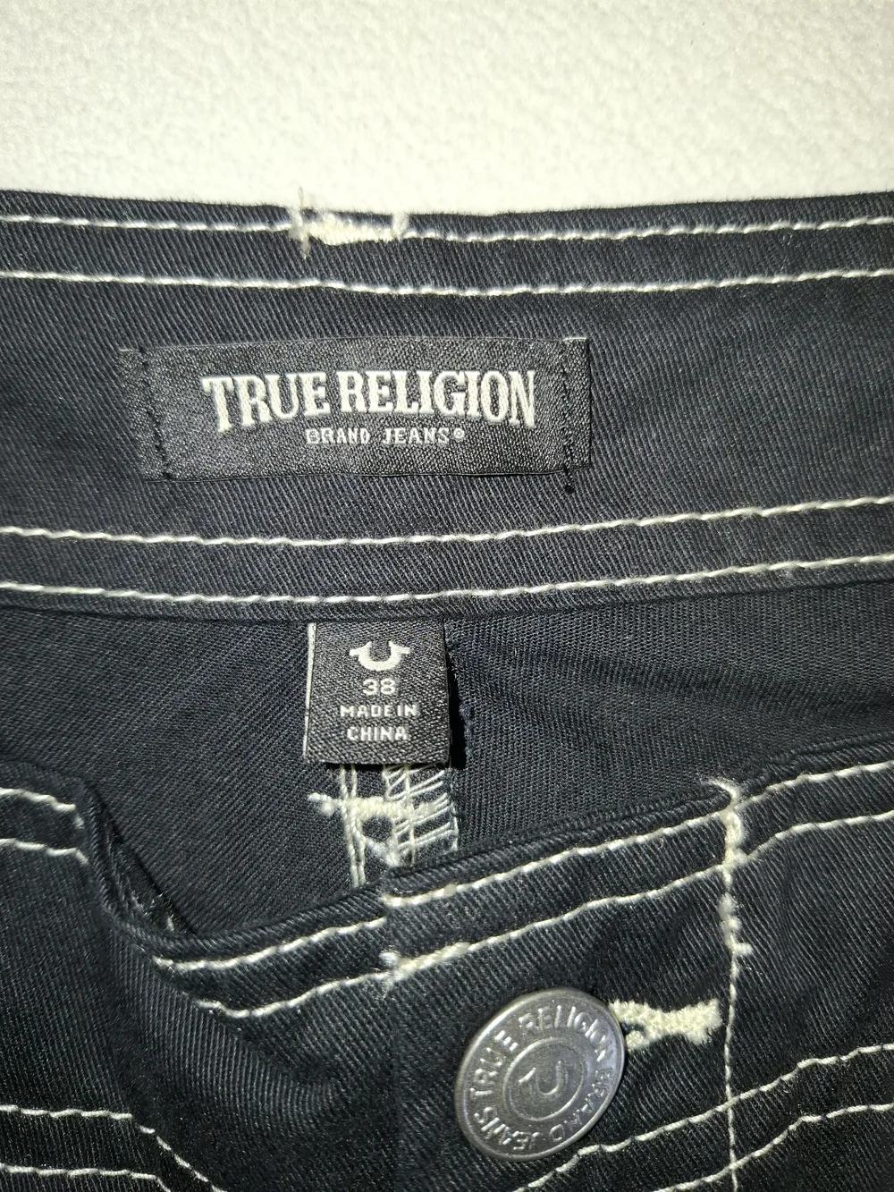 True Religion Black Cargo Pants with White Contrast Stitching